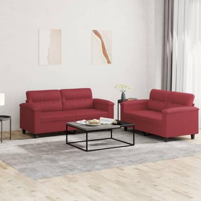 Set de canapele cu perne, 2 piese, roșu vin, piele ecologică GartenMobel Dekor