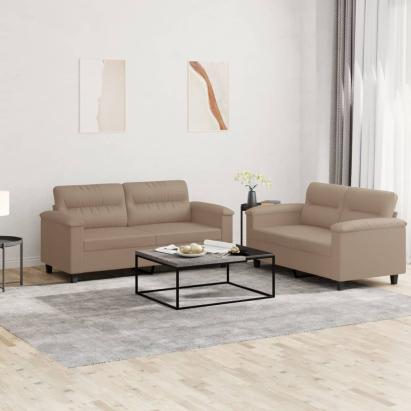 Set de canapele cu perne, 2 piese, cappuccino, piele ecologică GartenMobel Dekor