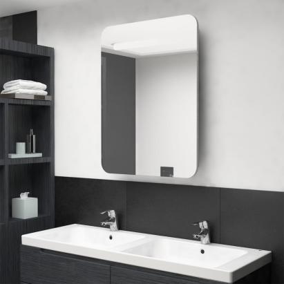 Dulap de baie cu oglindă și LED-uri, gri beton, 60x11x80 cm GartenMobel Dekor