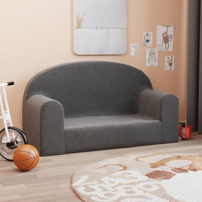 Canapea pentru copii cu 2 locuri, antracit, pluș moale GartenMobel Dekor
