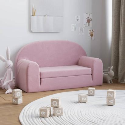 Canapea extensibilă pentru copii cu 2 locuri, roz, pluș moale GartenMobel Dekor
