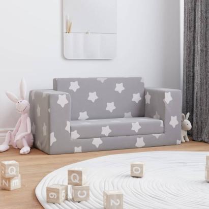 Canapea extensibilă copii 2 locuri gri deschis/stele pluș moale GartenMobel Dekor