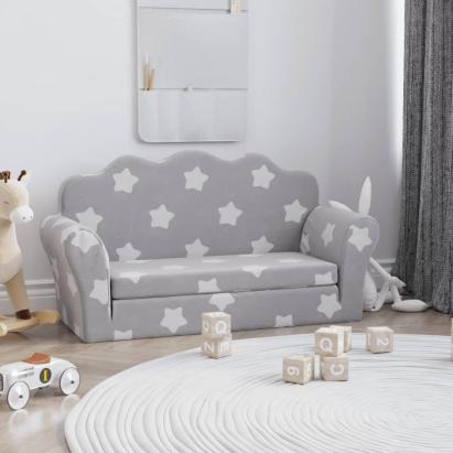 Canapea extensibilă copii 2 locuri gri deschis/stele pluș moale GartenMobel Dekor