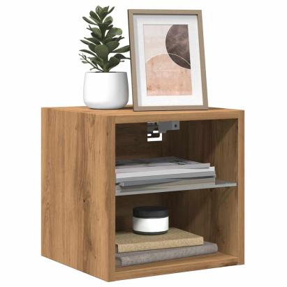 Comodă TV de perete cu lumini LED Stejar artizanal 30x28,5x30cm GartenMobel Dekor