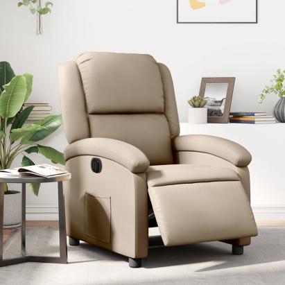 Fotoliu rabatabil electric, cappuccino, piele ecologică GartenMobel Dekor