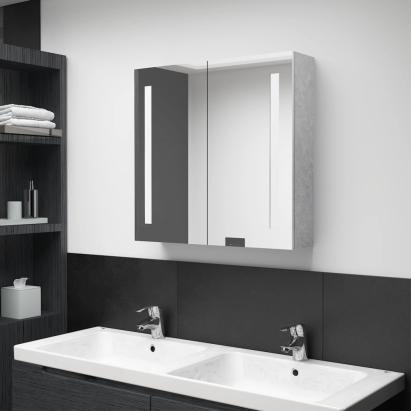 Dulap de baie cu oglindă și LED, gri beton, 62x14x60 cm GartenMobel Dekor