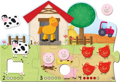 Puzzle - Numaram animalele de la ferma ( 6 piese) PlayLearn Toys