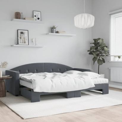 Pat de zi cu extensie și saltele gri închis 80x200 cm catifea GartenMobel Dekor