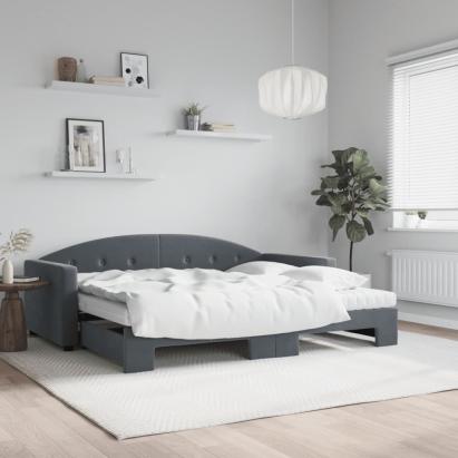 Pat de zi cu extensie și saltele, gri închis 90x200 cm catifea GartenMobel Dekor