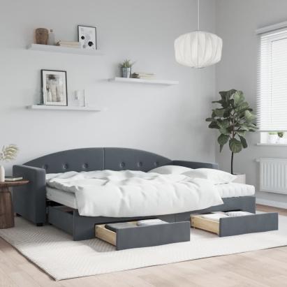 Pat de zi cu extensie și sertare gri închis 80x200 cm catifea GartenMobel Dekor