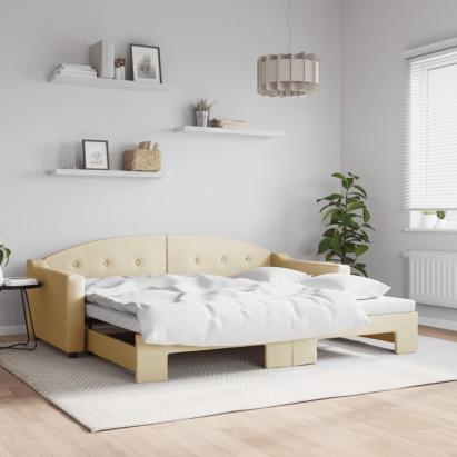 Pat de zi cu extensie, crem, 90x200 cm, textil GartenMobel Dekor