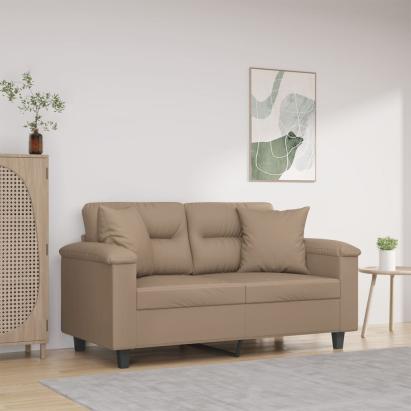 Canapea cu 2 locuri cu pernuțe, cappuccino, 120 cm, piele eco. GartenMobel Dekor