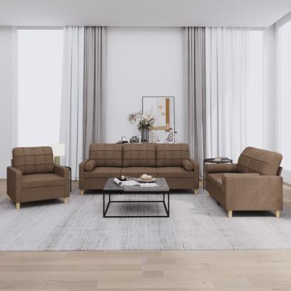 Set de canapele cu perne, 3 piese, maro, textil GartenMobel Dekor