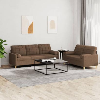Set de canapele cu perne, 2 piese, maro, textil GartenMobel Dekor