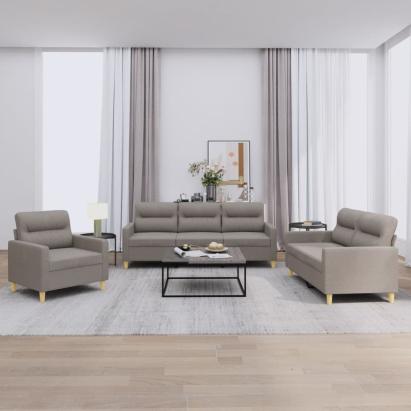 Set de canapea cu perne, 3 piese, gri taupe, material textil GartenMobel Dekor