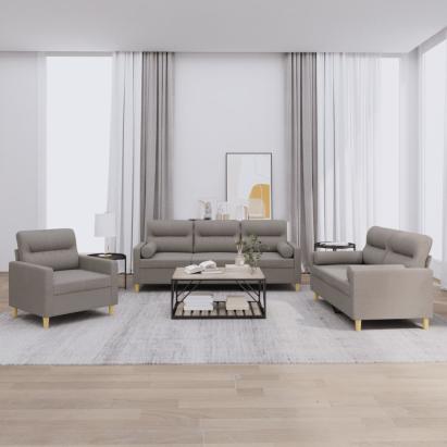 Set de canapele cu perne, 3 piese, gri taupe, textil GartenMobel Dekor
