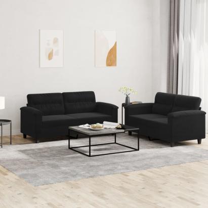 Set de canapele cu perne, 2 piese, negru, microfibră GartenMobel Dekor