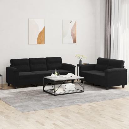 Set de canapele cu perne, 2 piese, negru, microfibră GartenMobel Dekor