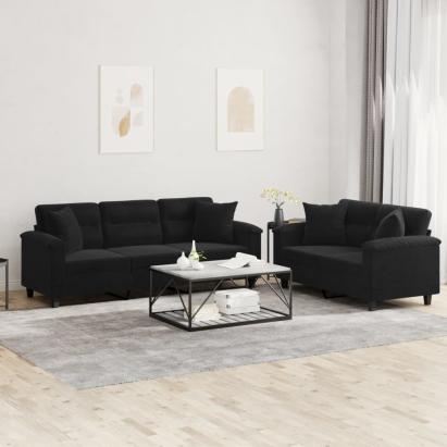 Set de canapele cu perne, 2 piese, negru, microfibră GartenMobel Dekor
