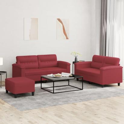 Set de canapele cu perne, 3 piese, roșu vin, piele ecologică GartenMobel Dekor