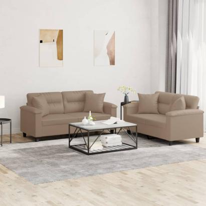 Set de canapele cu perne, 2 piese, cappuccino, piele ecologică GartenMobel Dekor