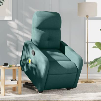 Fotoliu rabatabil de masaj, cu ridicare, verde închis, textil GartenMobel Dekor