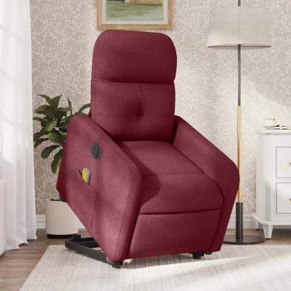 Fotoliu de masaj electric rabatabil cu ridicare roșu vin textil GartenMobel Dekor