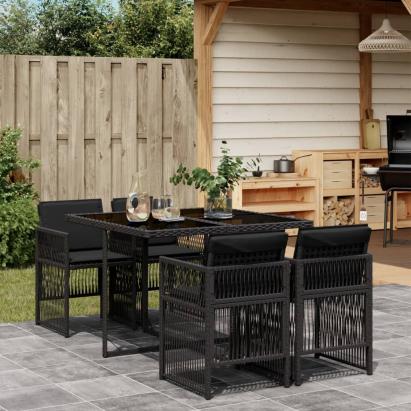 Set mobilier de grădină cu perne, 5 piese, negru, poliratan GartenMobel Dekor