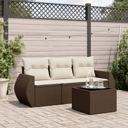 Set canapele de grădină, 4 piese, cu perne, maro poliratan maro GartenMobel Dekor