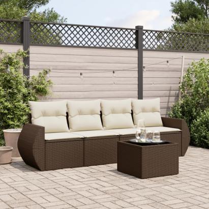 Set canapele de grădină cu perne, 5 piese, maro, poliratan GartenMobel Dekor