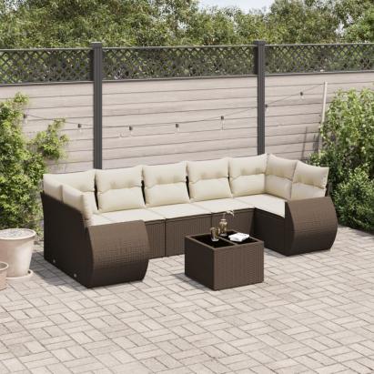 Set canapele de grădină cu perne, 8 piese, maro, poliratan GartenMobel Dekor