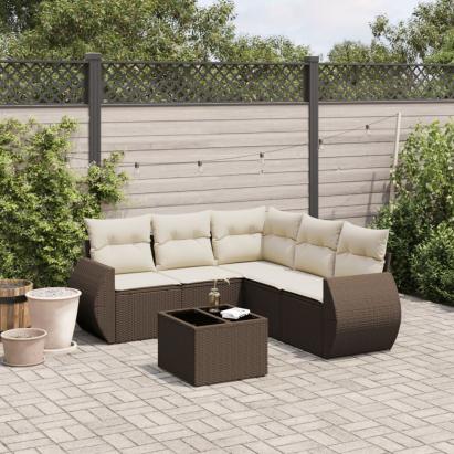 Set canapele de grădină cu perne, 6 piese, maro, poliratan GartenMobel Dekor