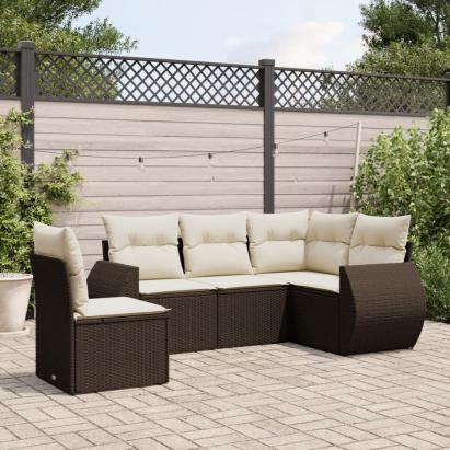 Set canapele de grădină cu perne, 5 piese, maro, poliratan GartenMobel Dekor