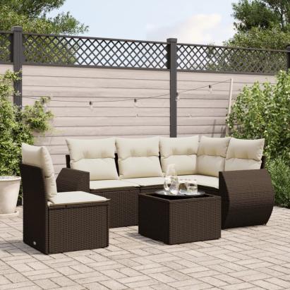 Set canapele de grădină cu perne, 6 piese, maro, poliratan GartenMobel Dekor