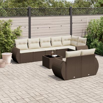 Set canapele de grădină cu perne, 9 piese, maro, poliratan GartenMobel Dekor