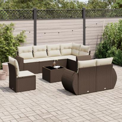 Set canapele de grădină cu perne, 9 piese, maro, poliratan GartenMobel Dekor