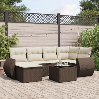 Set canapele de grădină cu perne, 7 piese, maro, poliratan GartenMobel Dekor