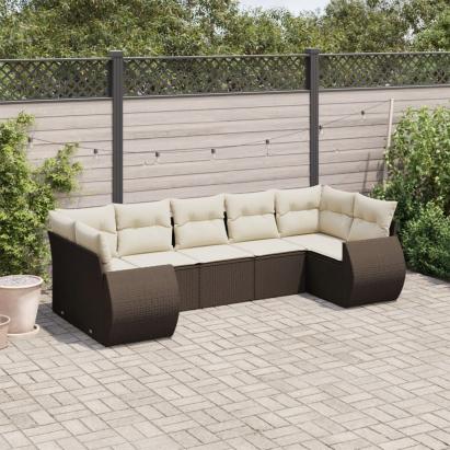 Set canapele de grădină cu perne, 7 piese, maro, poliratan GartenMobel Dekor