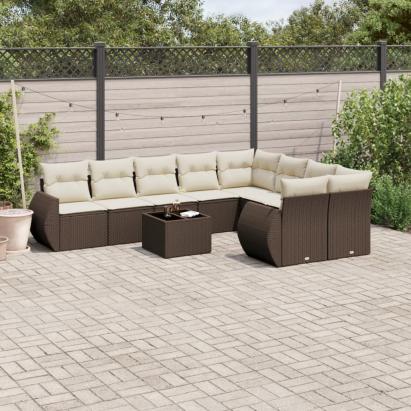 Set canapele de grădină cu perne, 10 piese, maro, poliratan GartenMobel Dekor