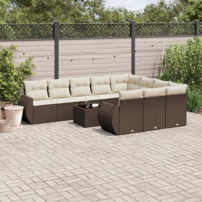 Set canapele de grădină cu perne, 11 piese, maro, poliratan GartenMobel Dekor