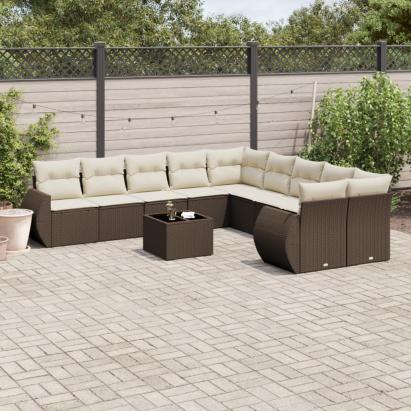 Set canapele de grădină cu perne, 11 piese, maro, poliratan GartenMobel Dekor