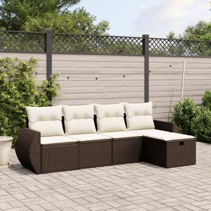 Set canapele de grădină cu perne, 5 piese, maro, poliratan GartenMobel Dekor