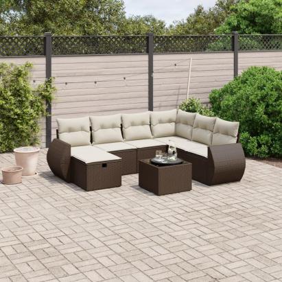 Set canapele de grădină cu perne, 8 piese, maro, poliratan GartenMobel Dekor
