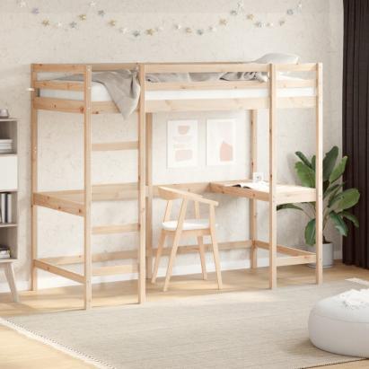 Cadru pat supraetajat cu birou, 90x190 cm, lemn masiv de pin GartenMobel Dekor