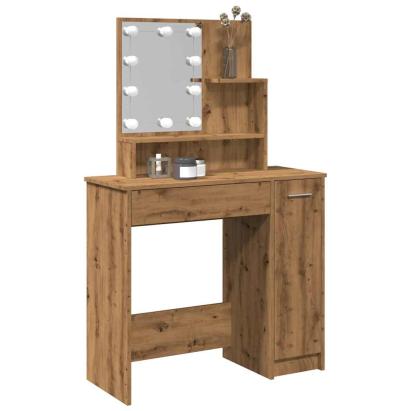 Masă de toaletă cu LED, stejar artizanal, 86,5x35x136 cm GartenMobel Dekor