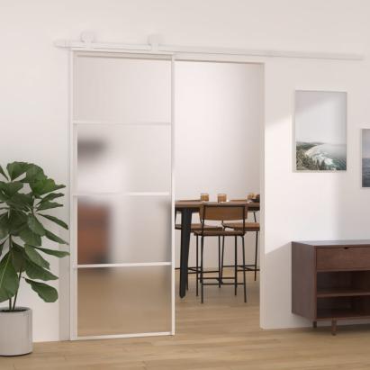 Ușă glisantă, alb, 76x205 cm, sticlă mată ESG și aluminiu GartenMobel Dekor