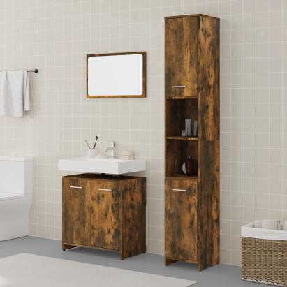 Set mobilier de baie, 3 piese, stejar fumuriu, lemn prelucrat GartenMobel Dekor