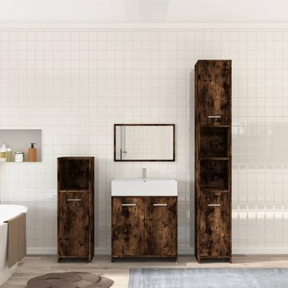 Set mobilier de baie, 4 piese, stejar fumuriu, lemn prelucrat GartenMobel Dekor