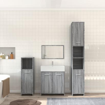 Set mobilier de baie, 4 piese, gri sonoma, lemn prelucrat GartenMobel Dekor