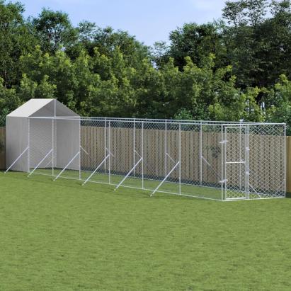 Padoc exterior cu acoperiș argintiu 2x14x2,5 m oțel galvanizat GartenMobel Dekor